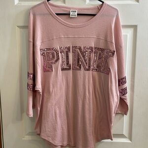 Victoria Secret Pink sequin logo 3/4 sleeve tee